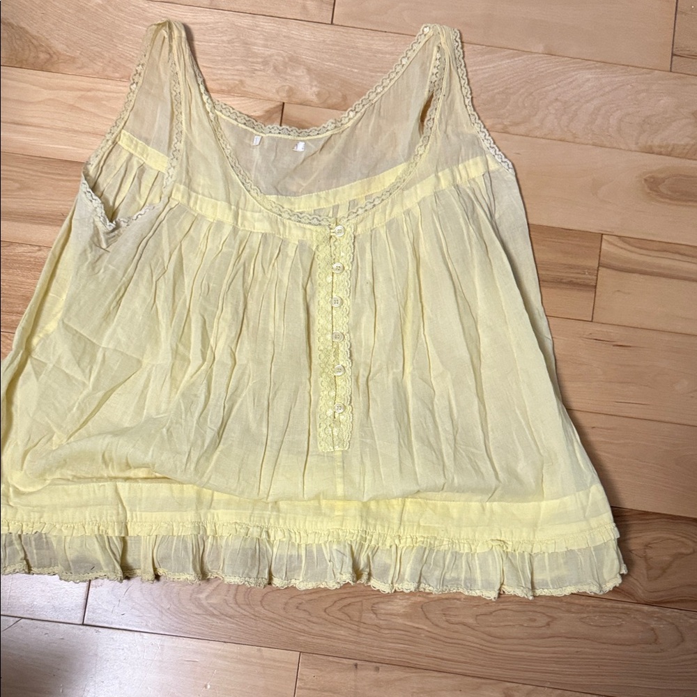 Lace-Trimmed Yellow Blouse